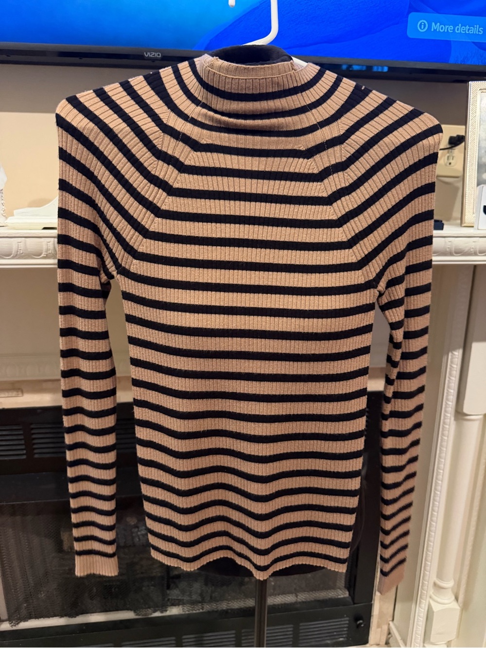 Nine West Beige and Black Striped Ribbed Top